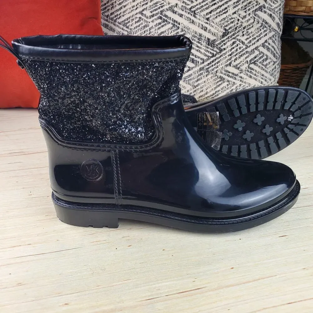 MICHAEL KORS | Rubber Pull On Embellished| Black | Rain Boots | Size 9